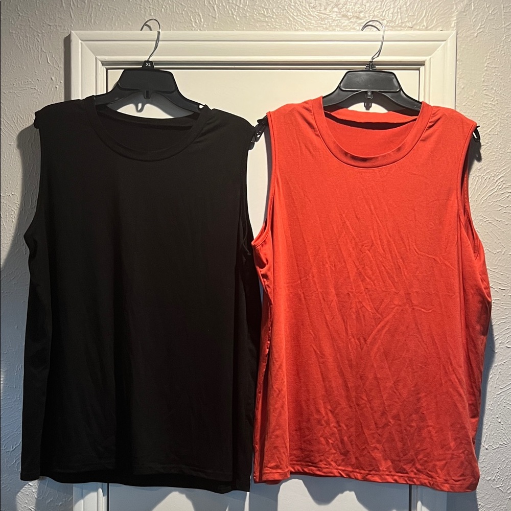 Sleeveless Black and Orange Women's Tops